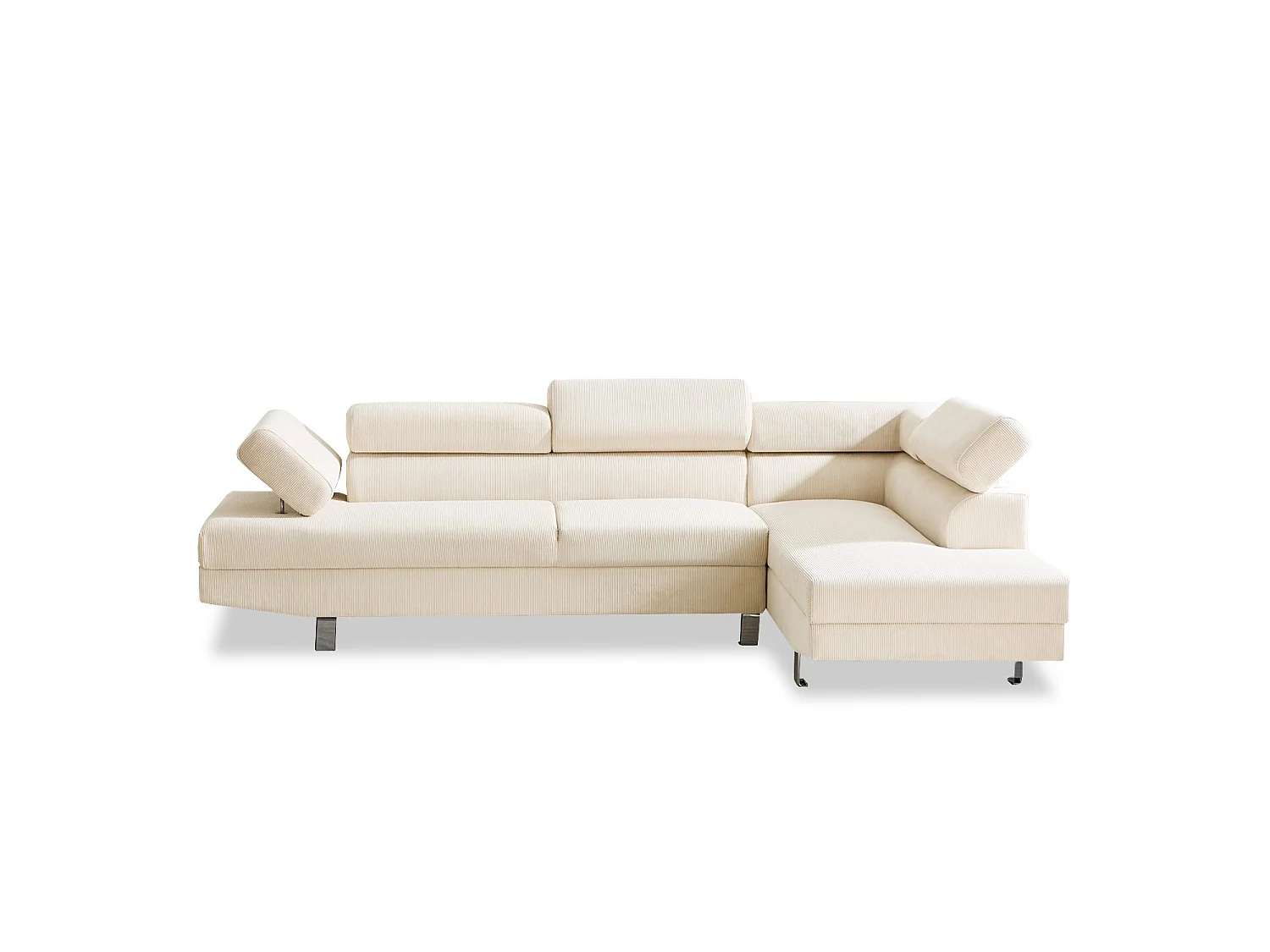 Canapé d'angle 5 places avec tetieres en velours cotele beige PALERME