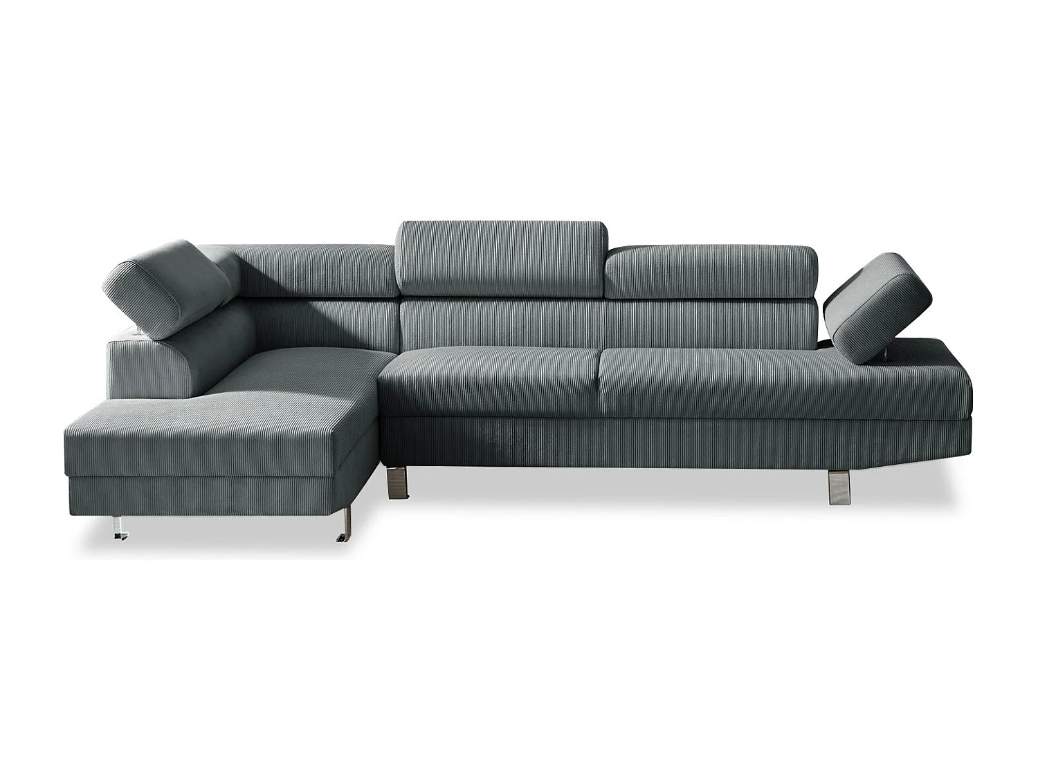 Canapé d'angle gauche avec têtières relevables Palerme velours côtelé gris