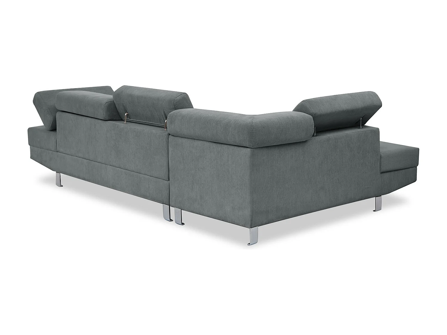 Canapé d'angle gauche avec têtières relevables Palerme velours côtelé gris