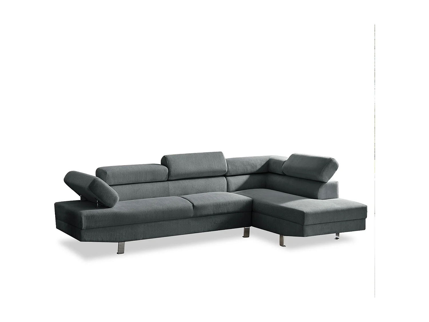Canapé d'angle droit avec têtières relevables Palerme velours côtelé gris