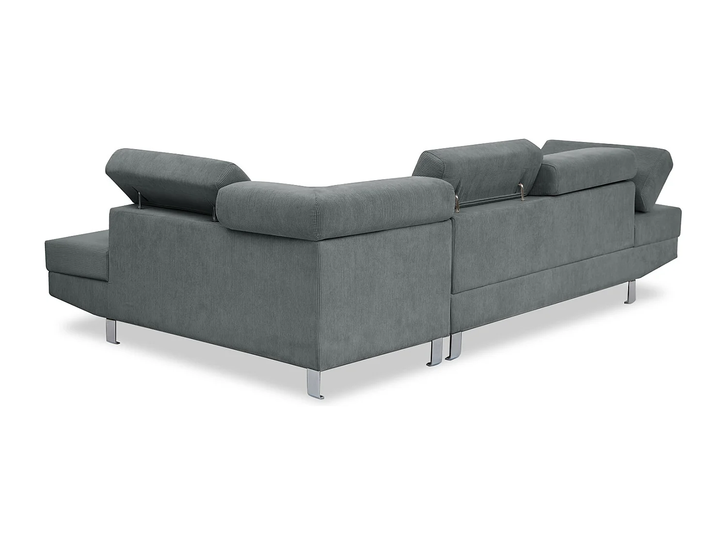 Canapé d'angle droit avec têtières relevables Palerme velours côtelé gris