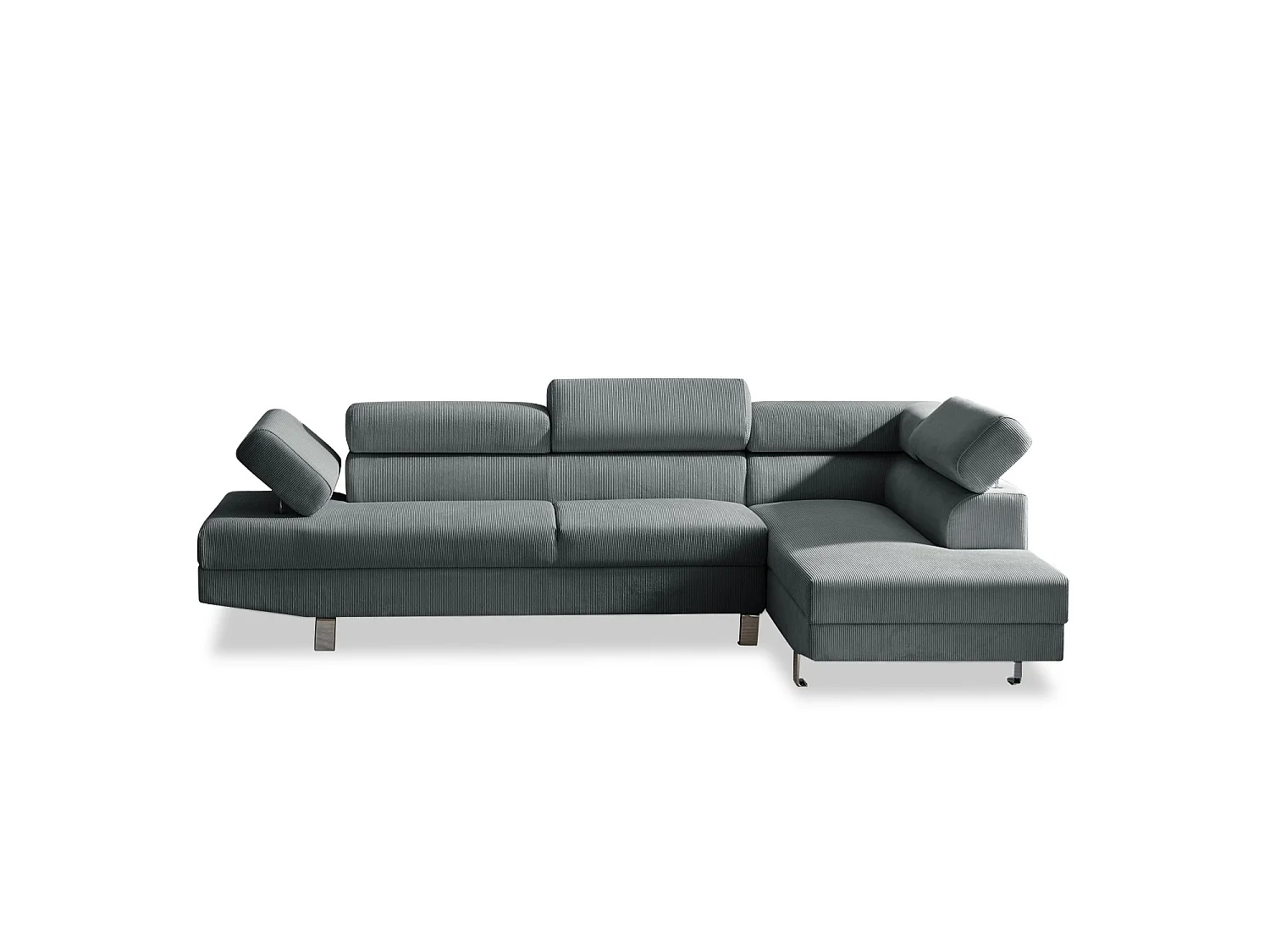 Canapé d'angle 5 places avec tetieres en velours cotele gris PALERME