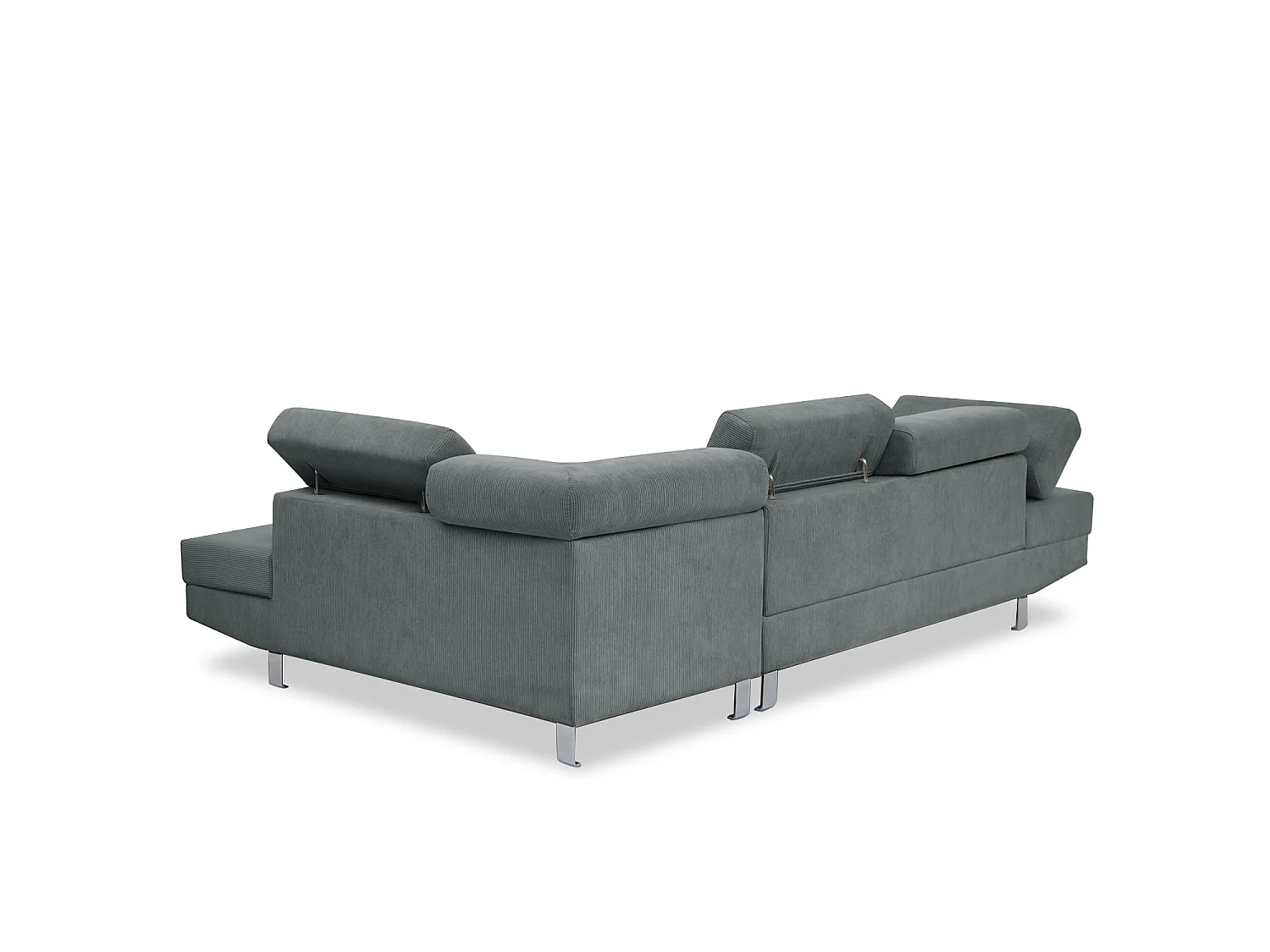 Canapé d'angle 5 places avec tetieres en velours cotele gris PALERME