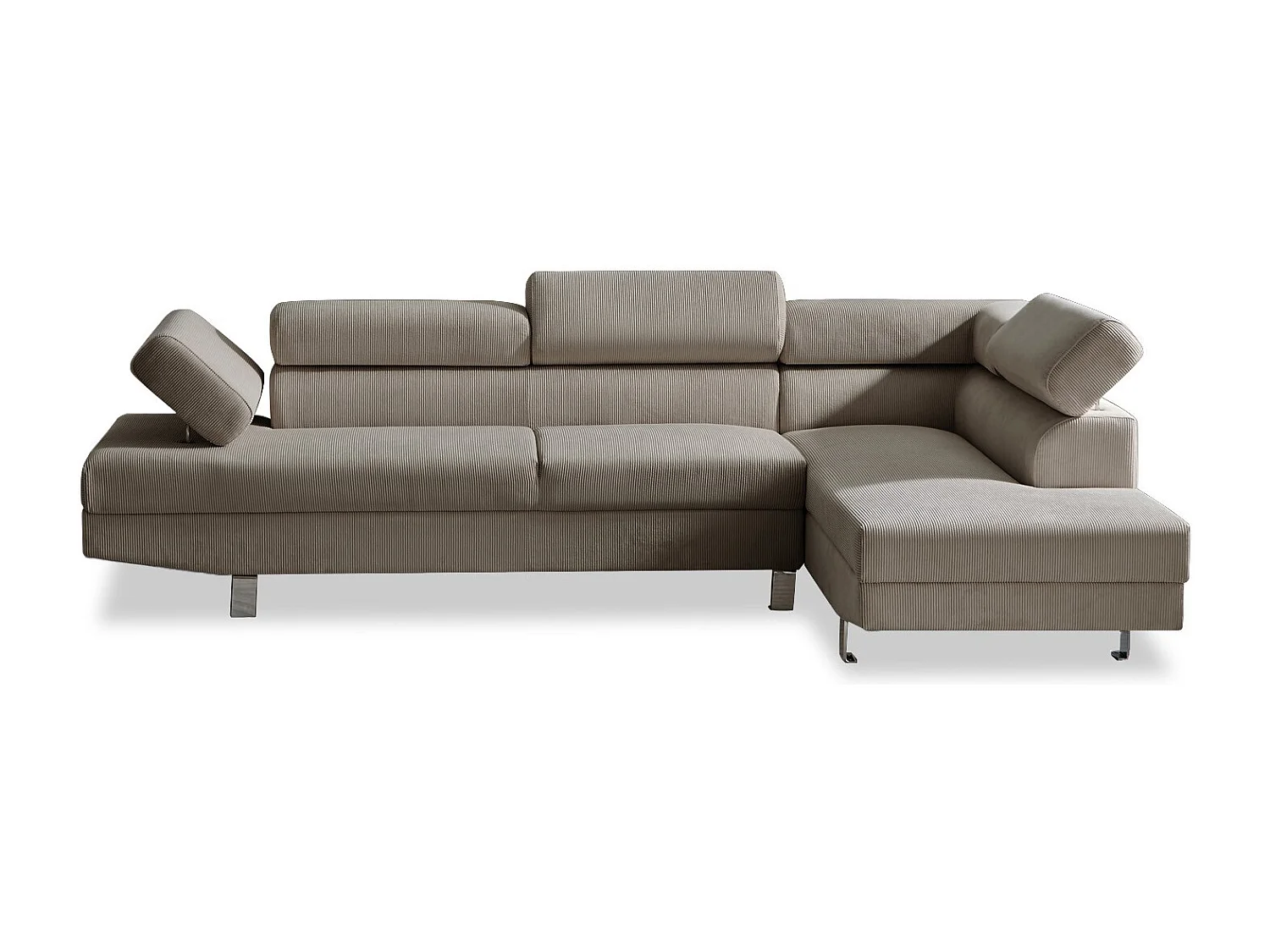 Canapé d'angle droit avec têtières relevables Palerme velours côtelé taupe