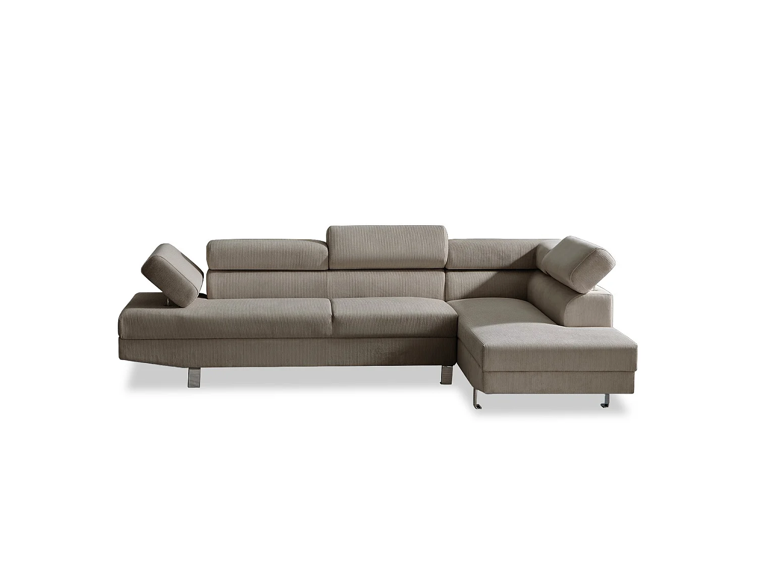 Canapé d'angle 5 places avec tetieres en velours cotele taupe PALERME