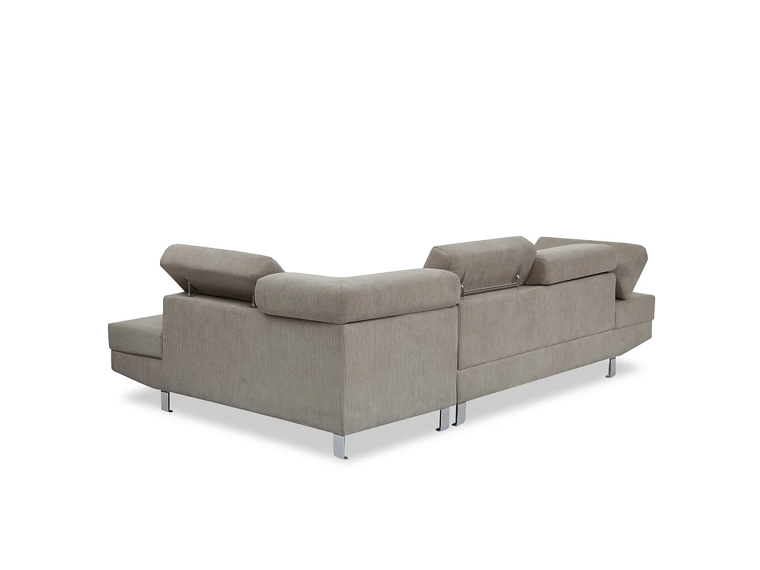 Canapé d'angle 5 places avec tetieres en velours cotele taupe PALERME