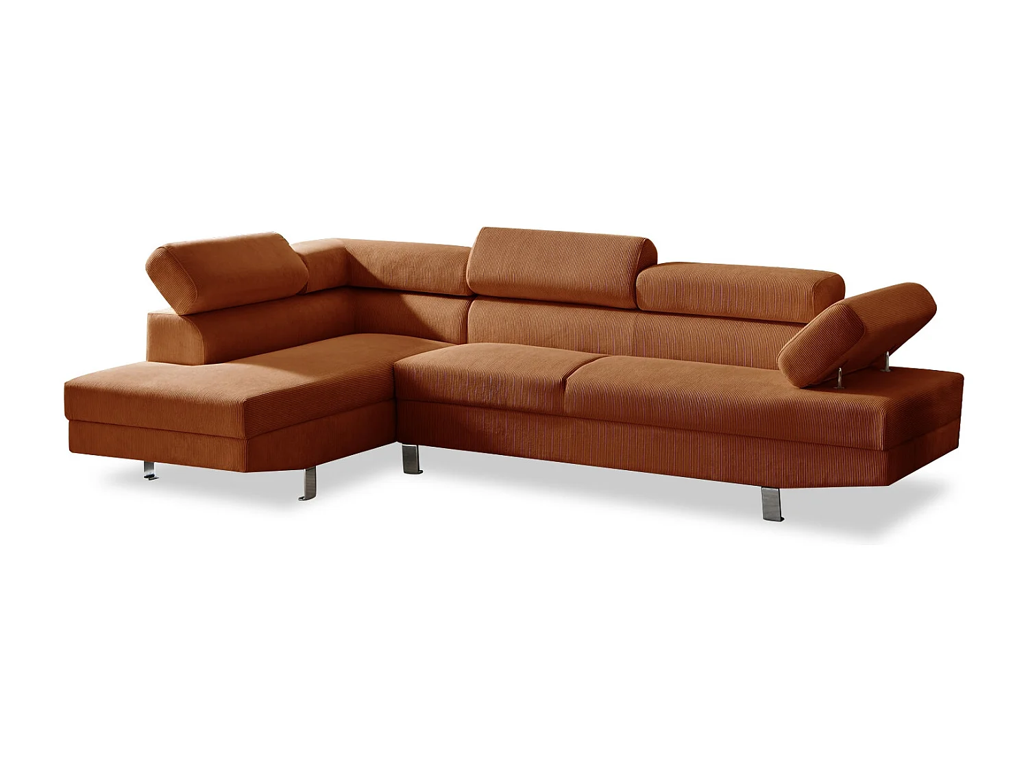 Canapé d'angle gauche avec têtières relevables Palerme velours côtelé terracotta