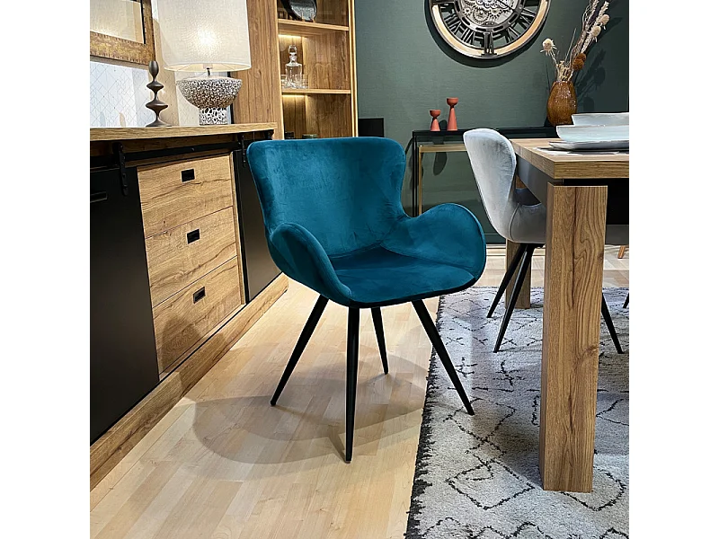 Lot 2 chaises scandinave velours bleu canard et pieds métal – LOTUS 2