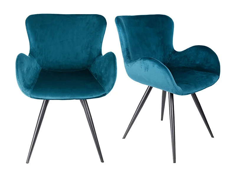 Lot 2 chaises scandinave velours bleu canard et pieds métal – LOTUS 2