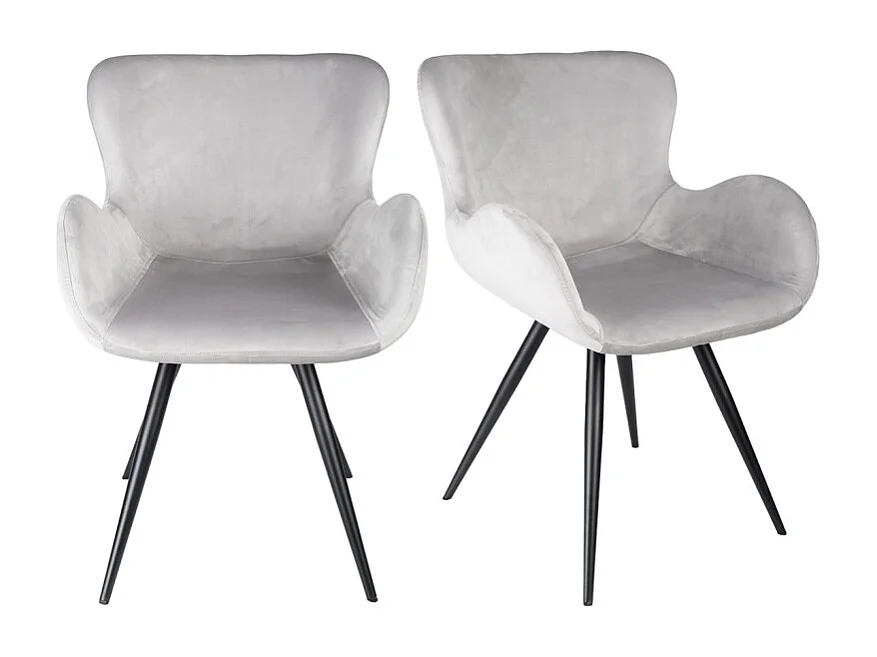 Lot 2 chaises scandinave velours gris clair pieds métal noir – LOTUS 2
