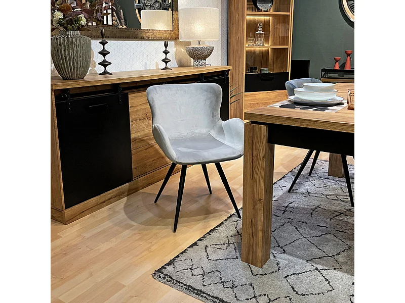 Lot 2 chaises scandinave velours gris clair pieds métal noir – LOTUS 2