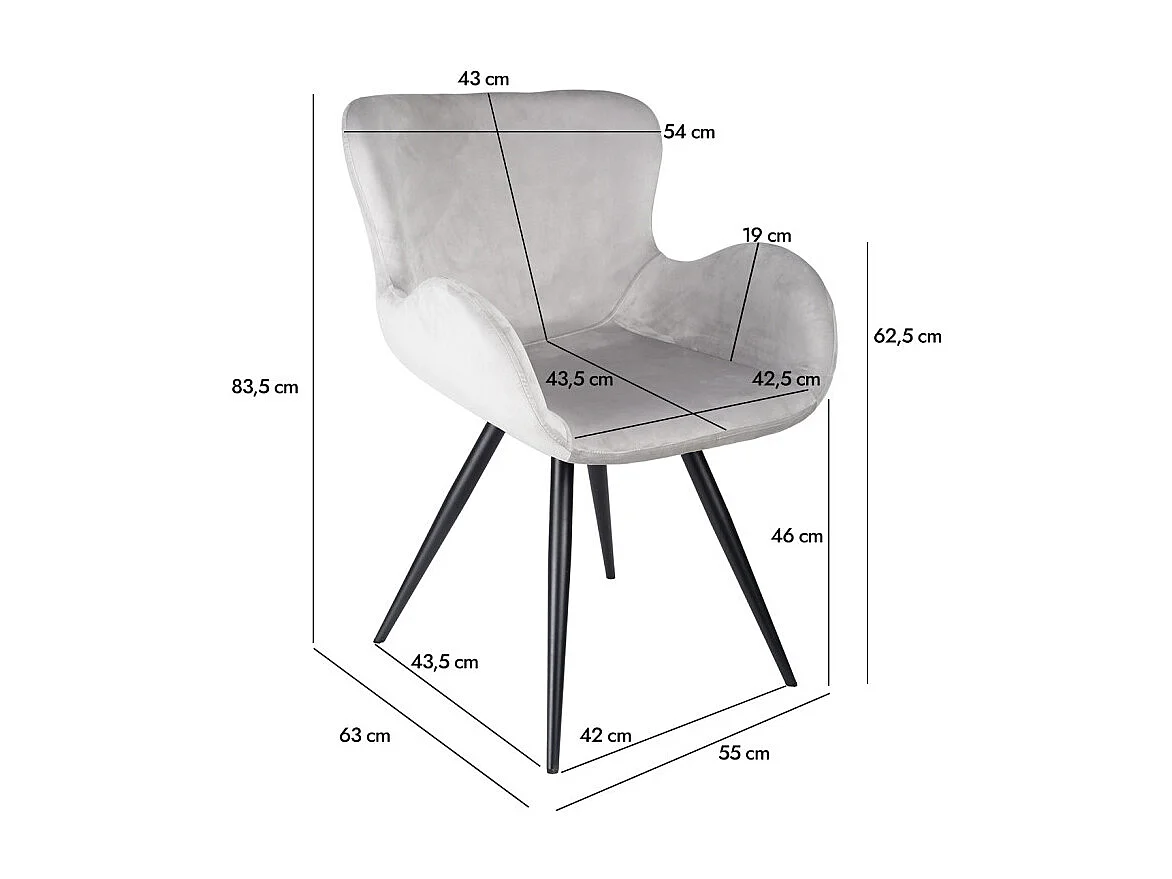 Lot 2 chaises scandinave velours gris clair pieds métal noir – LOTUS 2