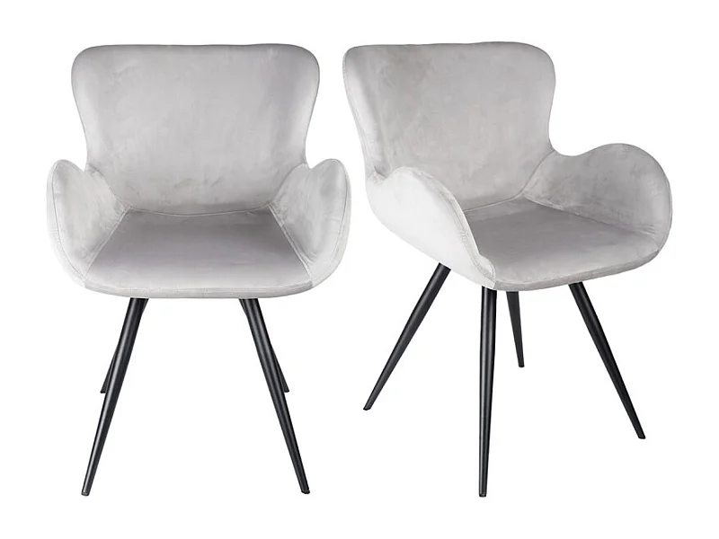 Lot 2 chaises scandinave velours gris clair pieds métal noir – LOTUS 2