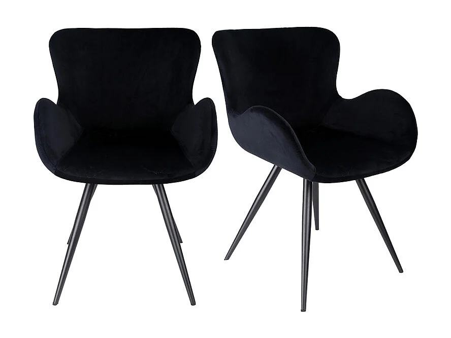 Lot 2 chaises style scandinave velours noir pieds métal noir – LOTUS 2