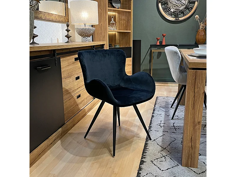 Lot 2 chaises style scandinave velours noir pieds métal noir – LOTUS 2