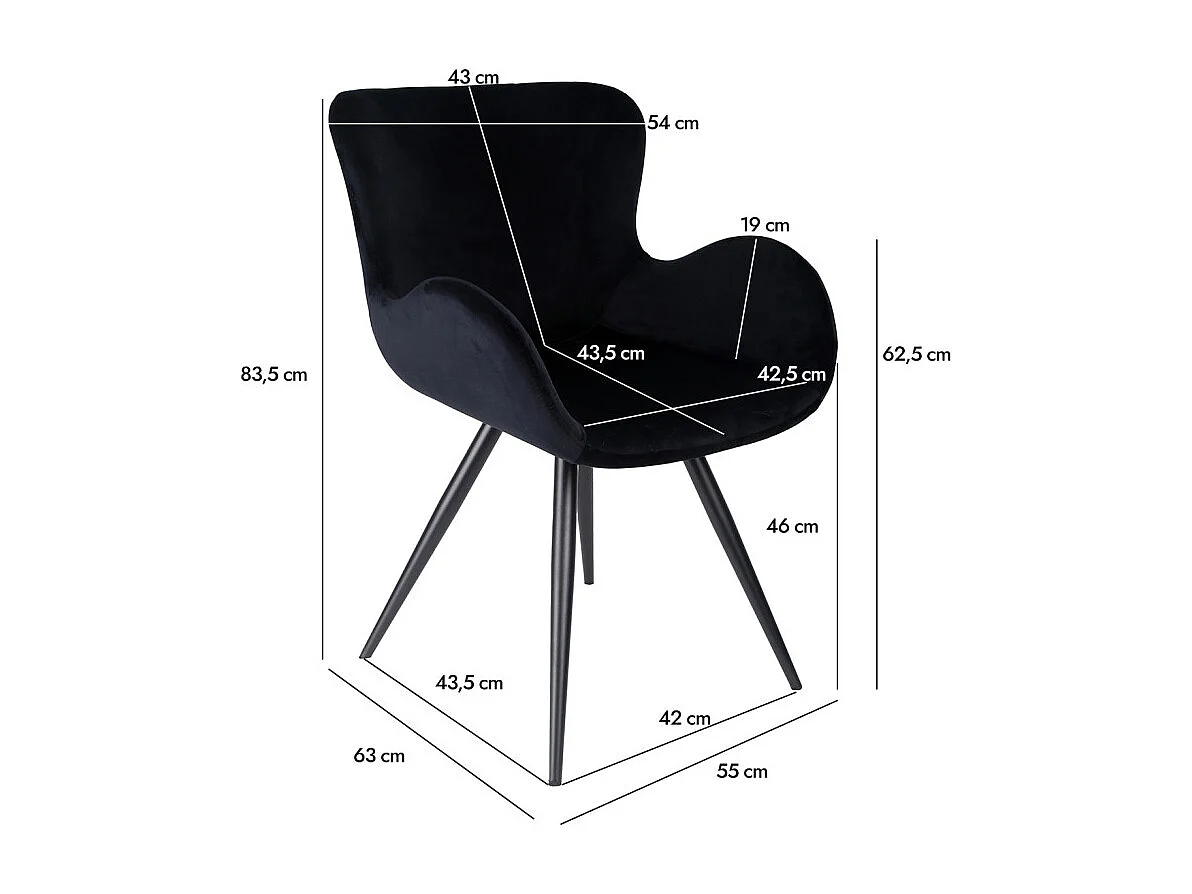 Lot 2 chaises style scandinave velours noir pieds métal noir – LOTUS 2