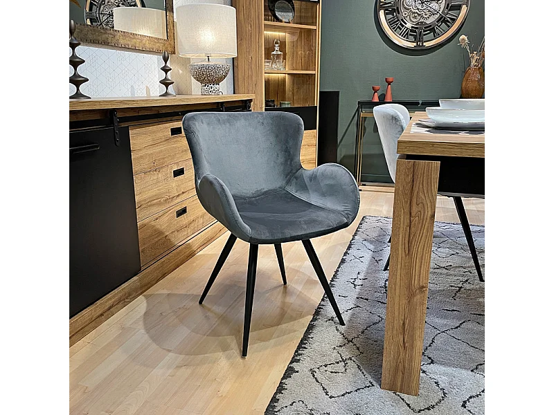 Lot 2 chaises en velours gris anthracite et pieds métal – LOTUS 2