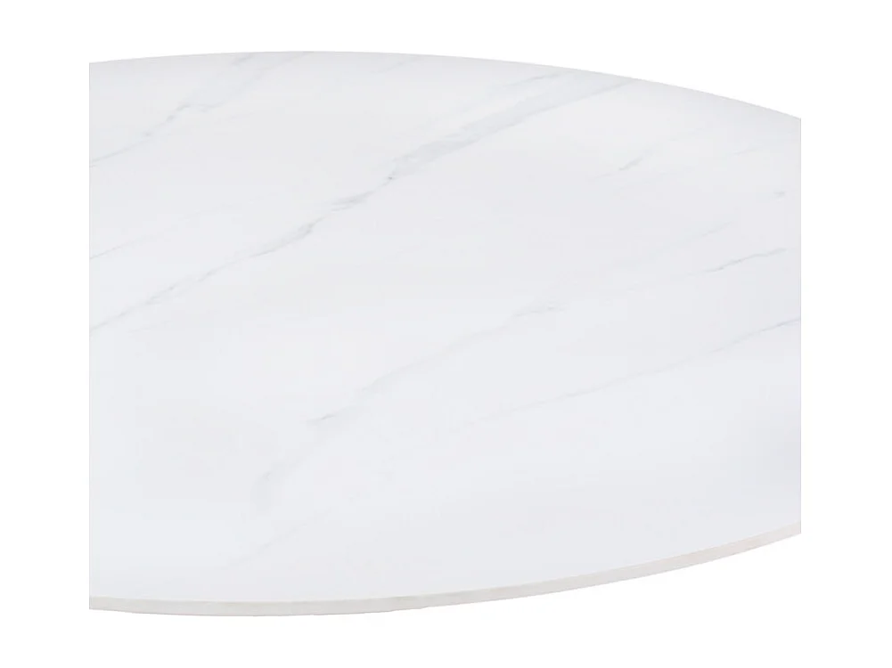 Table ronde D.130 cm céramique blanc marbré pieds crème – POPPY