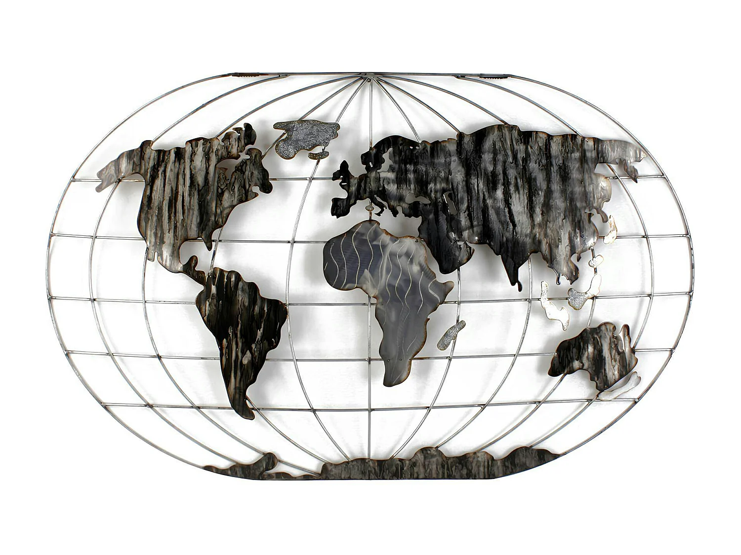 Décoration murale Mappemonde en métal gris et noir 120x75cm