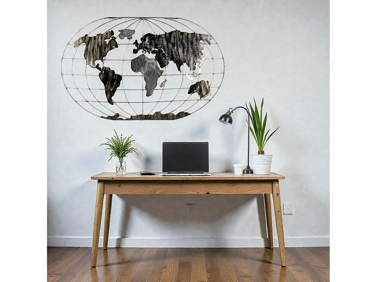 Décoration murale Mappemonde en métal gris et noir 120x75cm