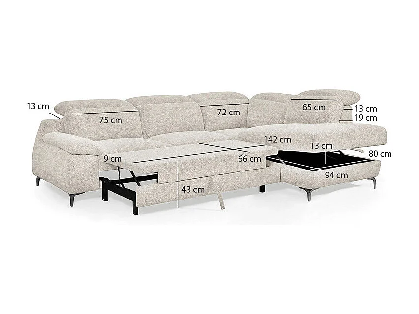 Canapé d'angle droit convertible L. 278 cm tissu chiné beige - TULIO