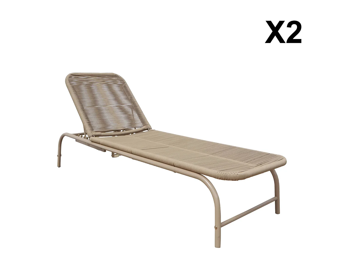 Set 2 lettini prendisole in acciaio e corda multiposizione, beige