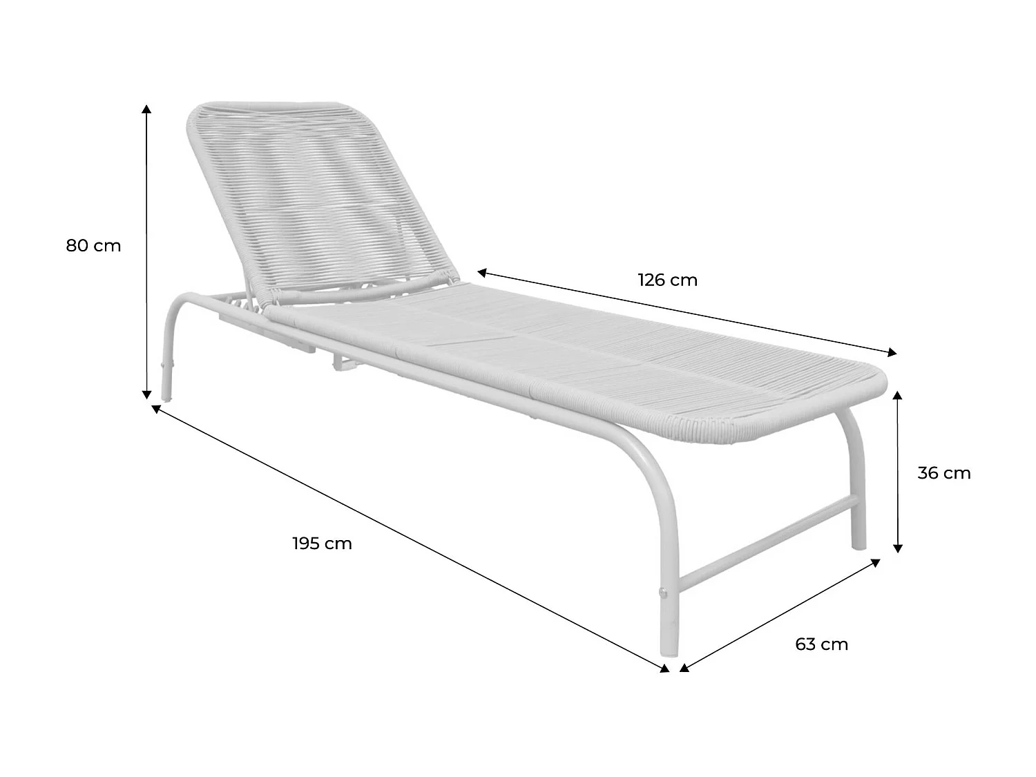 Set 2 lettini prendisole in acciaio e corda multiposizione, beige