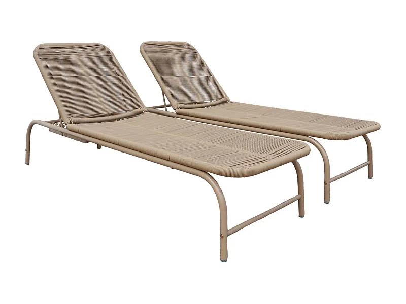 Set 2 lettini prendisole in acciaio e corda multiposizione, beige