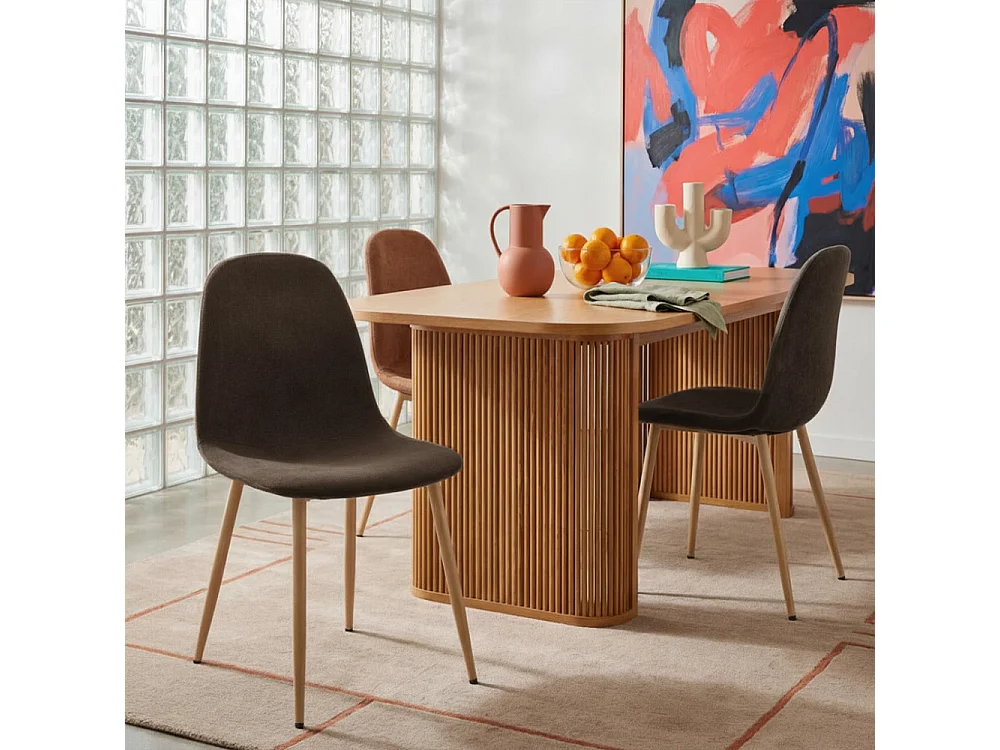 Bella - Lot de 2 chaises en tissu piètement effet bois - Marron