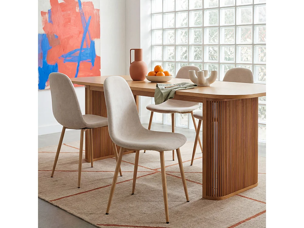 Bella - Lot de 2 chaises en tissu piètement effet bois - Beige