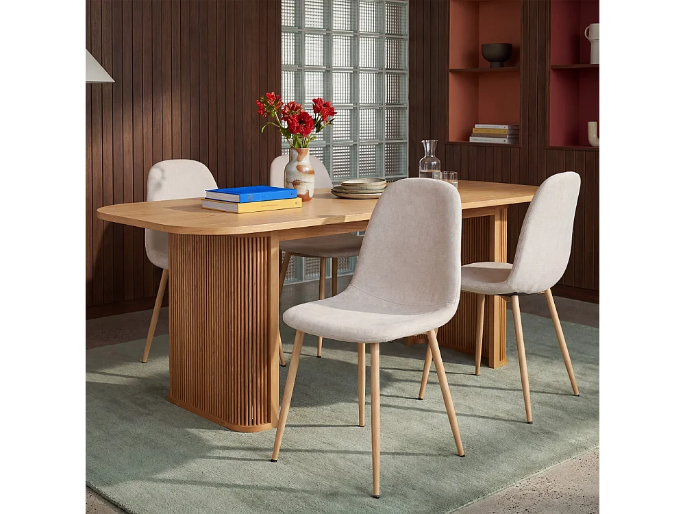 Bella - Lot de 2 chaises en tissu piètement effet bois - Beige