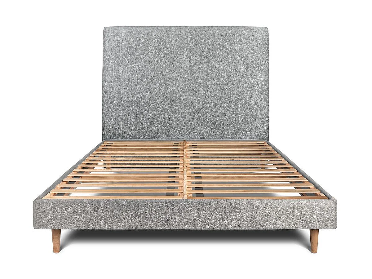 Lit 160x200cm avec tête de lit tapissier bouclette et sommier kit Gris - Hauteur totale : 29cm