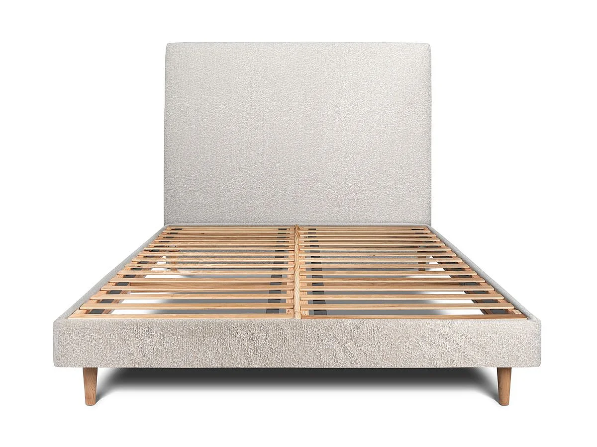 Lit 160x200cm avec tête de lit tapissier bouclette et sommier kit Beige - Hauteur totale : 29cm