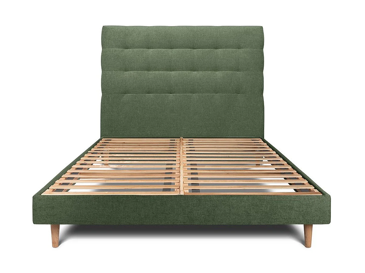 Lit 160x200cm avec tête de lit capitonnée tissu et sommier kit vert - Hauteur totale : 29cm