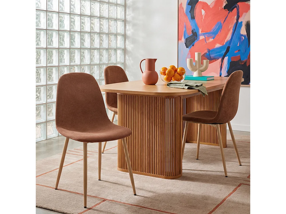 Bella - Lot de 2 chaises en tissu piètement effet bois - Rouille