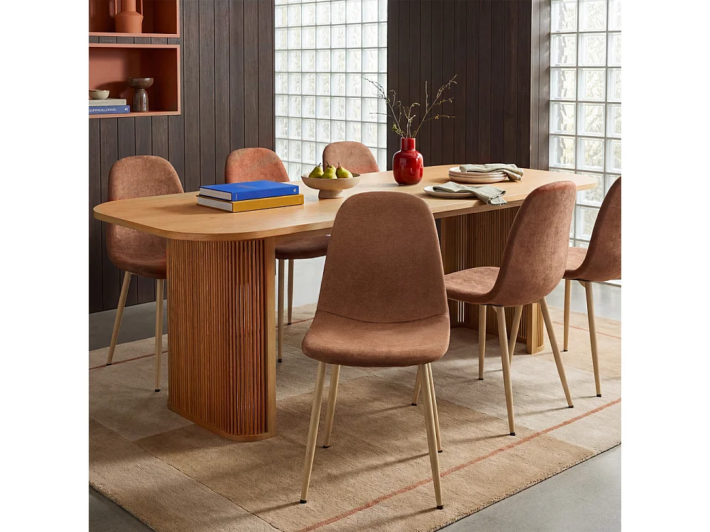 Bella - Lot de 2 chaises en tissu piètement effet bois - Rouille