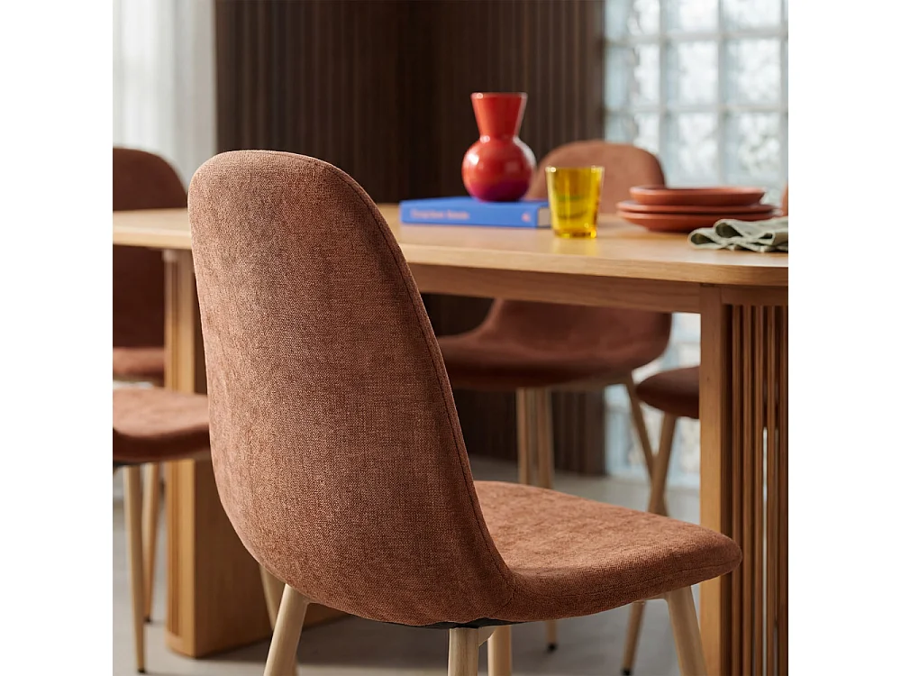 Bella - Lot de 2 chaises en tissu piètement effet bois - Rouille