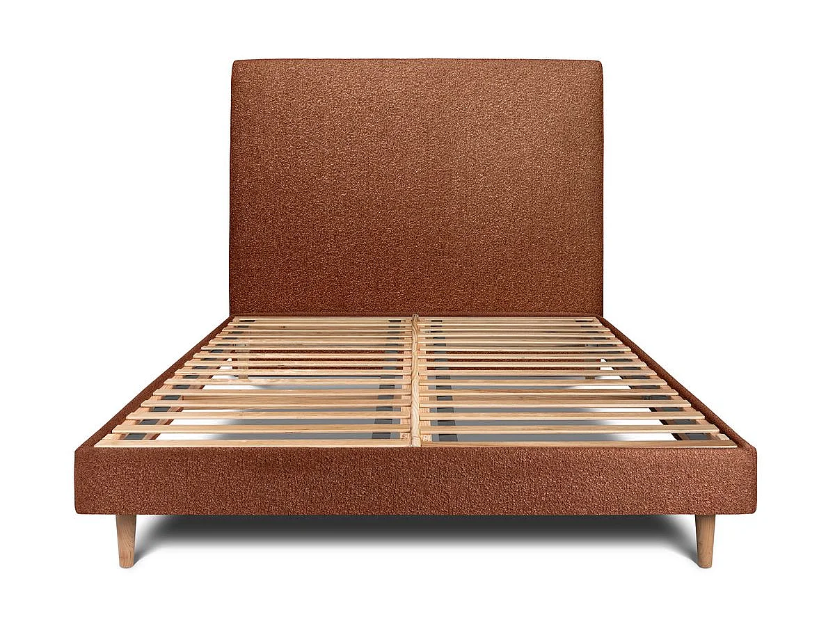 Lit 160x200cm avec tête de lit tapissier bouclette et sommier kit Terracotta - Hauteur totale : 29cm