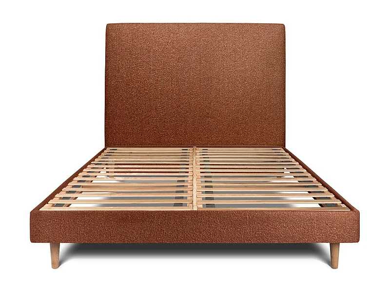 Lit 160x200cm avec tête de lit tapissier bouclette et sommier kit Terracotta - Hauteur totale : 29cm