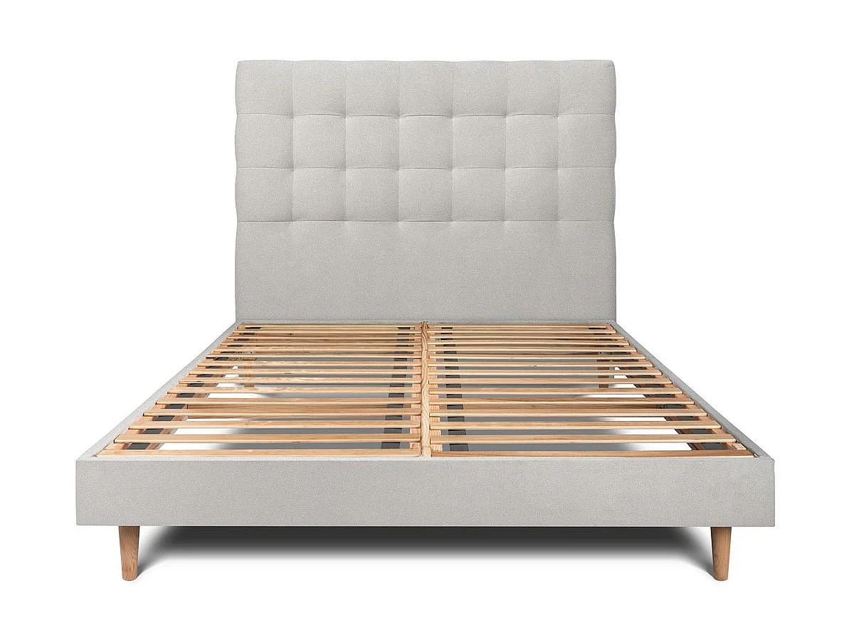 Lit 160x200cm avec tête de lit capitonnée velours et sommier kit gris clair - Hauteur totale : 29cm