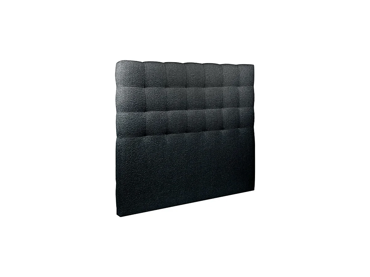 Lit 160x200cm avec tête de lit capitonnée bouclette et sommier kit Noir - Hauteur totale : 29cm