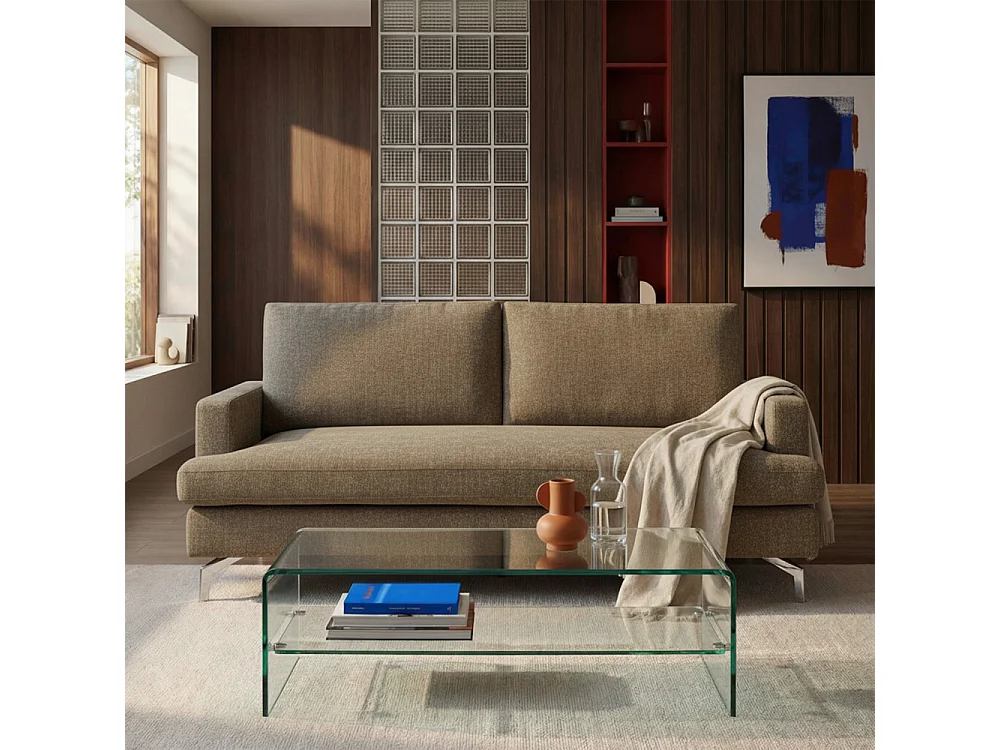 Sophie - Canapé 3 places en tissu pieds chrome - Marron glacé