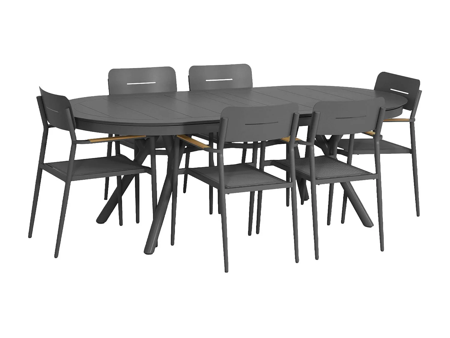 Set tavolo da giardino ovale estensibile in alluminio con 6 sedie,