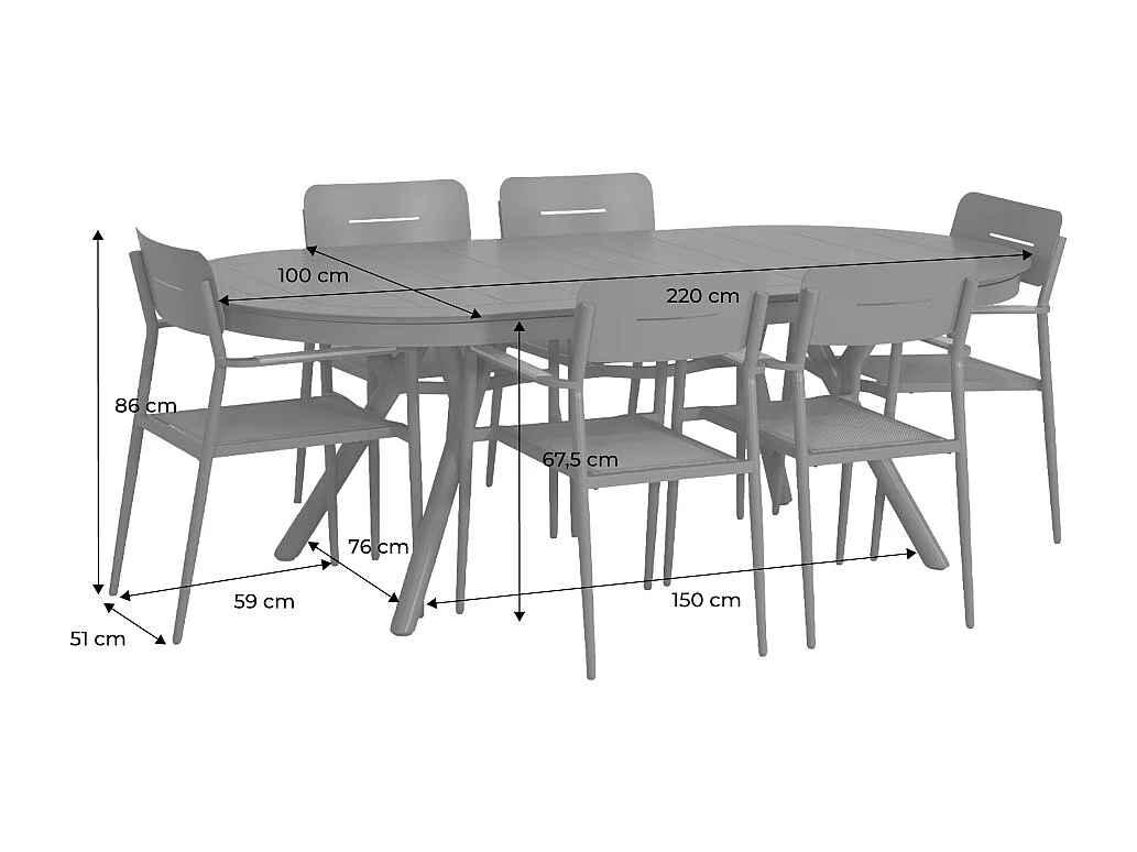 Set tavolo da giardino ovale estensibile in alluminio con 6 sedie,
