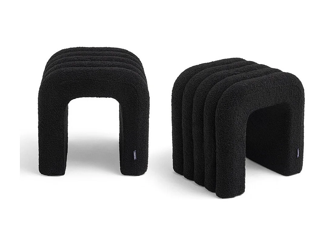 Mui - Lot de 2 tabourets rembourrés en tissu bouclette - Noir