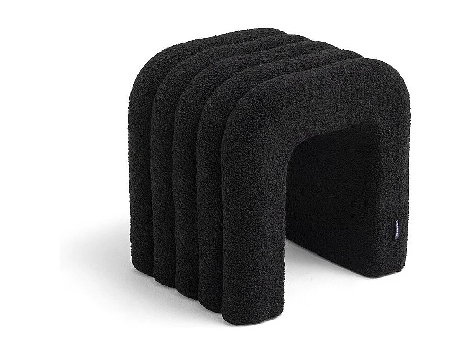 Mui - Lot de 2 tabourets rembourrés en tissu bouclette - Noir