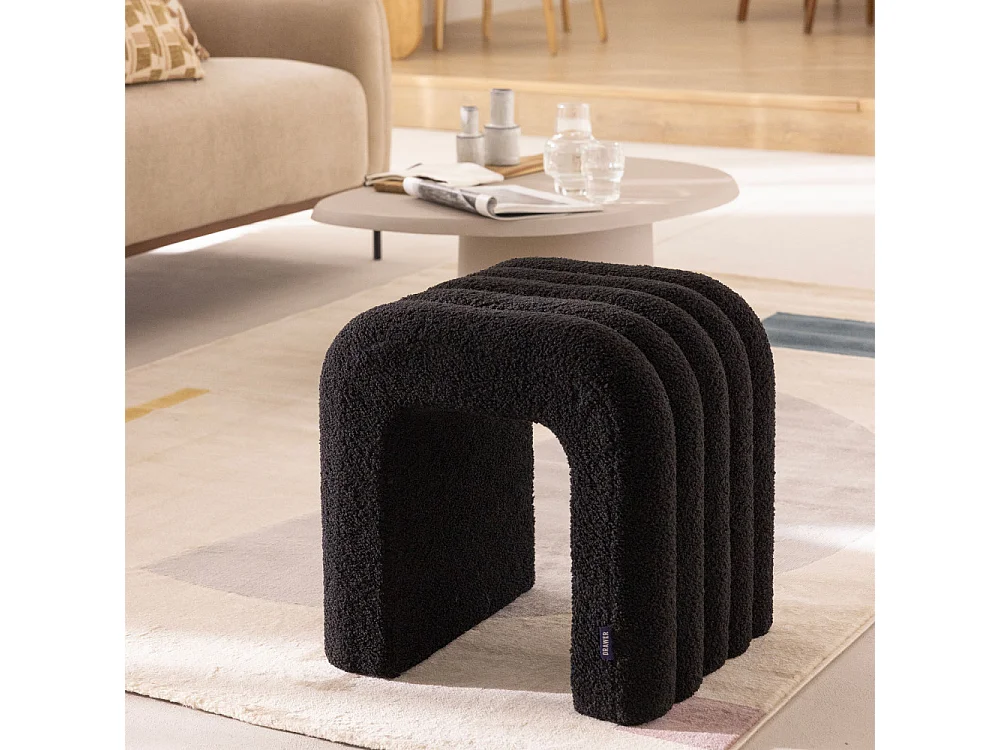 Mui - Lot de 2 tabourets rembourrés en tissu bouclette - Noir