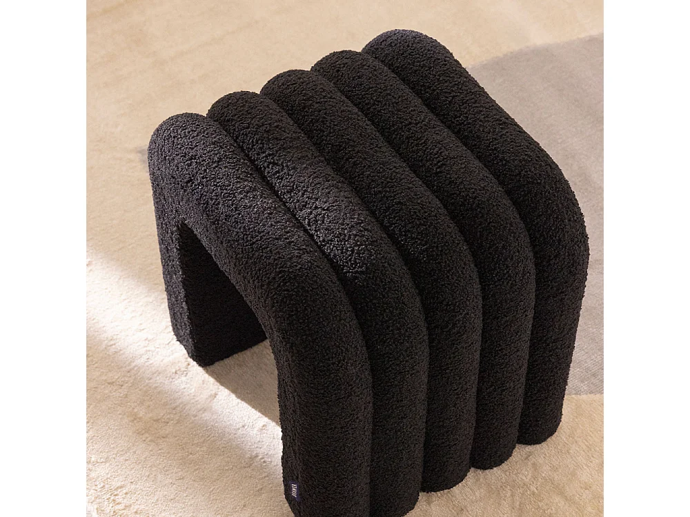 Mui - Lot de 2 tabourets rembourrés en tissu bouclette - Noir
