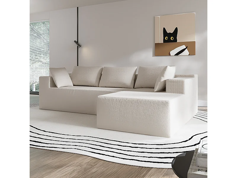 Canapé d’angle droit 4 places, Canapé convertible avec Coussin, combinaison libre, Tissu, 175x270x62, Beige,Salon