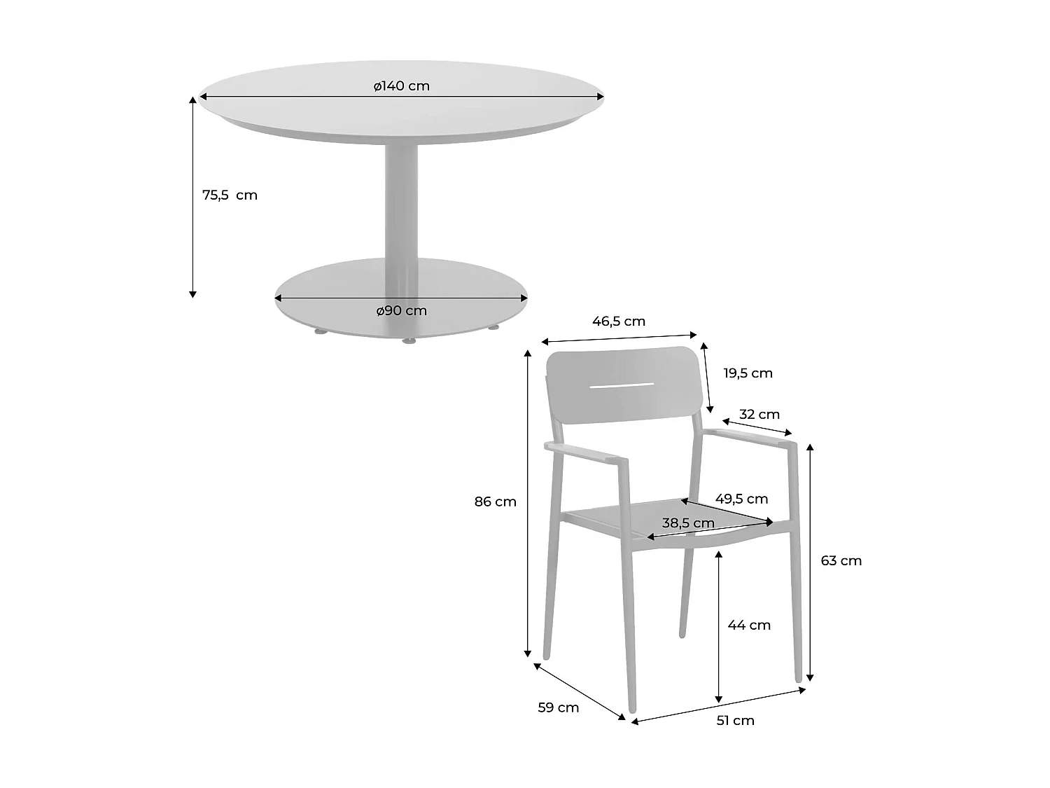 Set tavolo da giardino rotondo in alluminio con 6 sedie, antracite